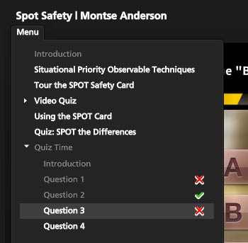 Example of right and wrong quiz choices in the player