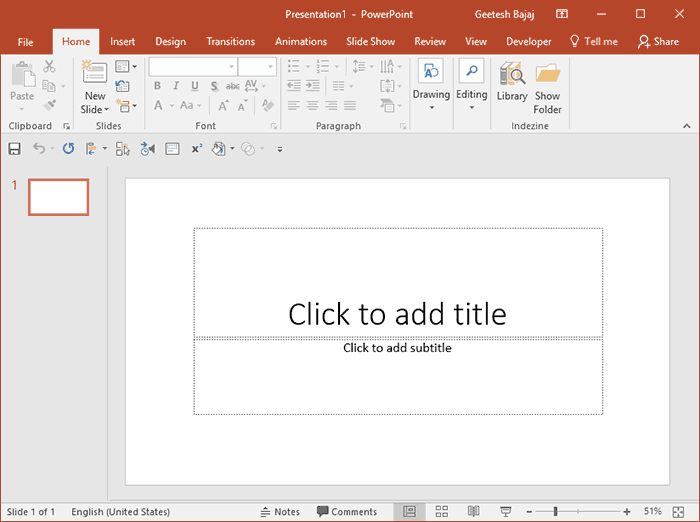 PowerPoint for Windows interface