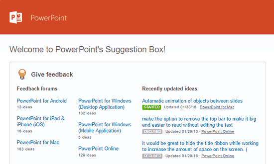 UserVoice at Microsoft PowerPoint Facility