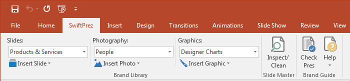 SwiftPrez tab in Ribbon