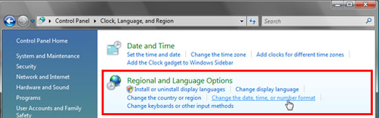 Regional and Language Options
