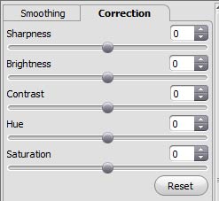 Correction tab parameters 