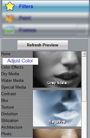 Filters panel parameters