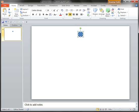 Oval shape placed on the blank slide