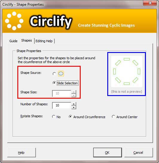 Options within Shapes tab of Circlify interface