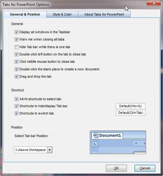 General & Position tab