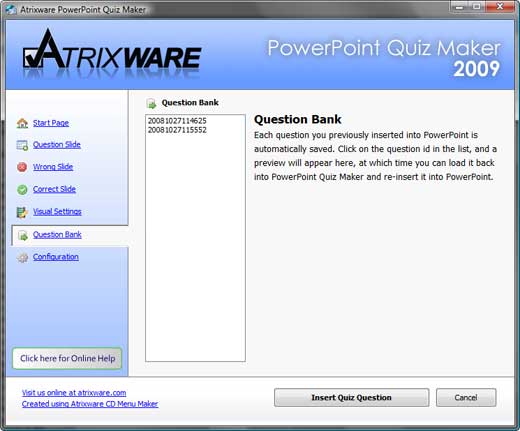 Question bank tab
