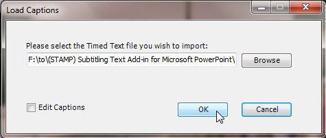 Load Captions window