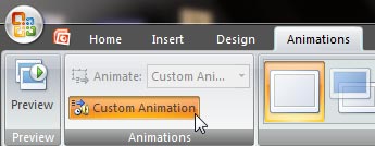 Custom Animation button within Animations group of Animations tab 