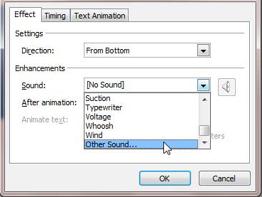 Other Sound option within the Sound drop-down list