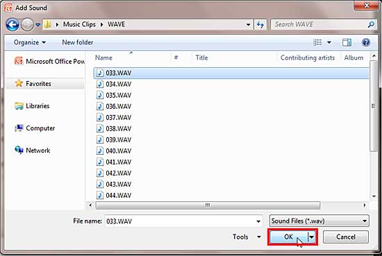 Add Sound dialog box 