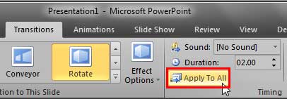 Apply to All button within the Transitions tab