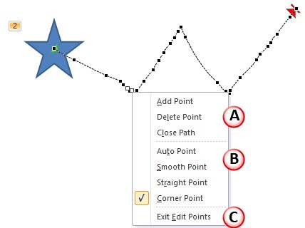 Motion Path in Edit Points mode, with point editing options