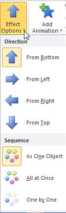 Effect Options drop-down gallery
