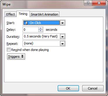 Timing tab