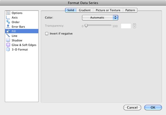 Fill options within Format Data Series dialog box selected