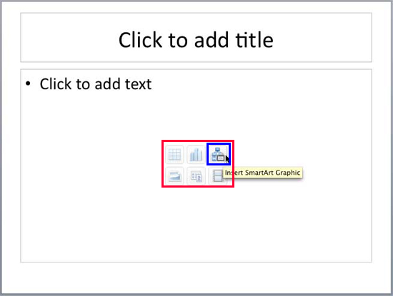 Insert SmartArt Graphic button within Content Placeholder