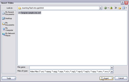 Insert Vedio dialog box 