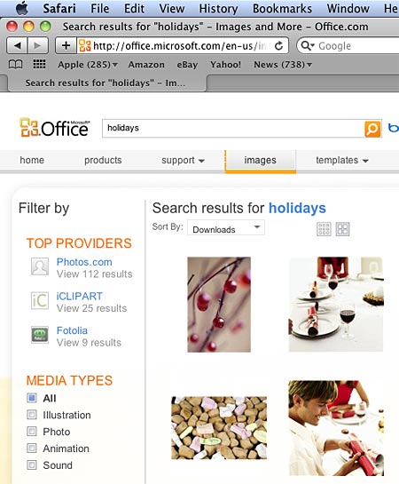 Clip media search results for the entered keywords