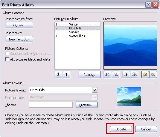 The Edit Photo Album dialog box