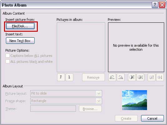 Photo Album dialog box