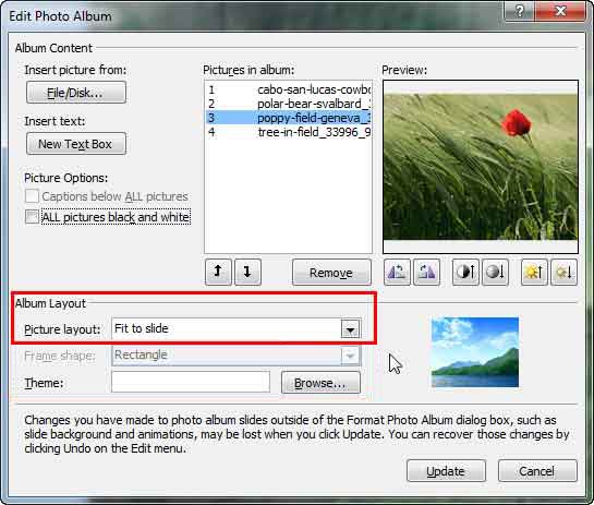 Edit Photo Album dialog box