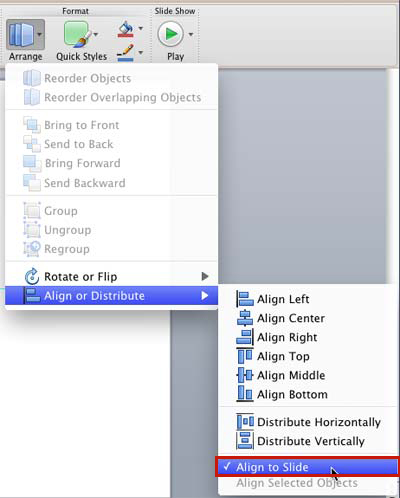 Align to Slide option selected in the Align or Distribute sub-gallery