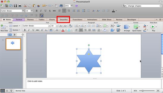 Star Shape selected