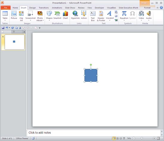 Square shape placed on the slide