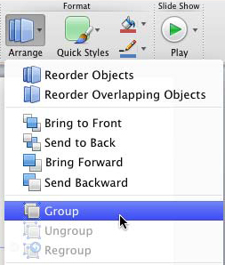 Group option within the Arrange drop-down gallery