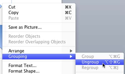 Ungroup option selected