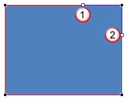 Two blue handles appear when a corner point is selected