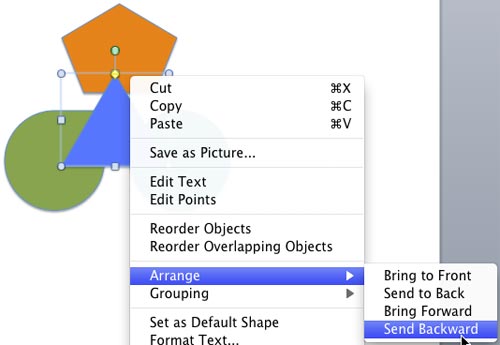 Send Backward option sends the selected shape one layer below