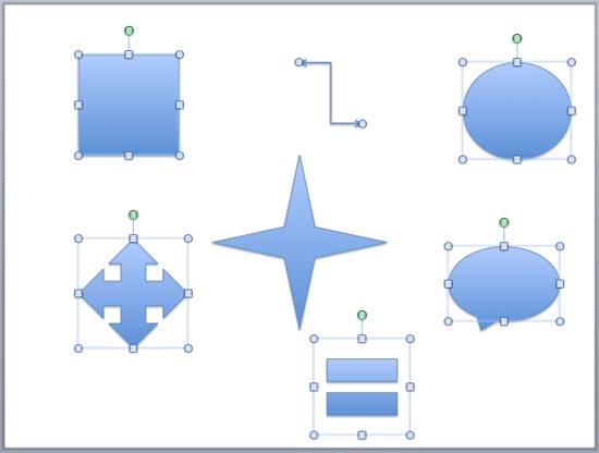 Slide with all shapes selected except a single deselected shape