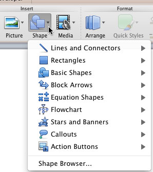 Shape gallery in PowerPoint 2011 