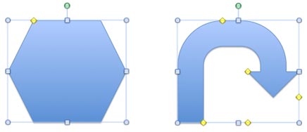 Hexagon with one yellow diamond and U-turn Arrow with five yellow diamonds