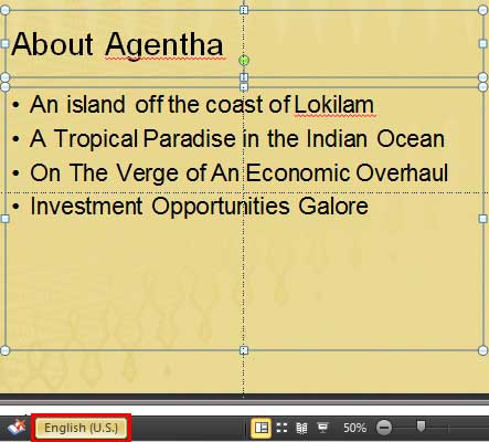 Text containers on the slide selected