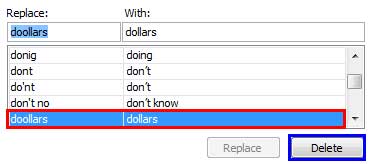 Word pair selected for deletion