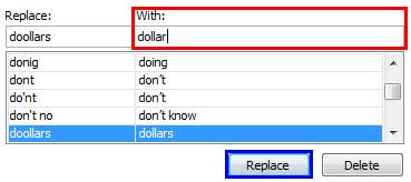 Selected word pair being edited