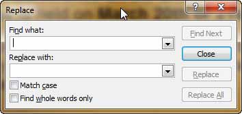 Replace dialog box
