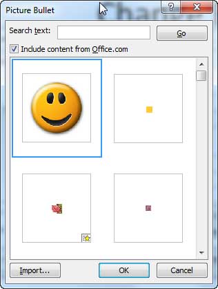 Picture added to Picture Bullet dialog box