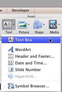 Text Box option selected within the Text drop-down menu 