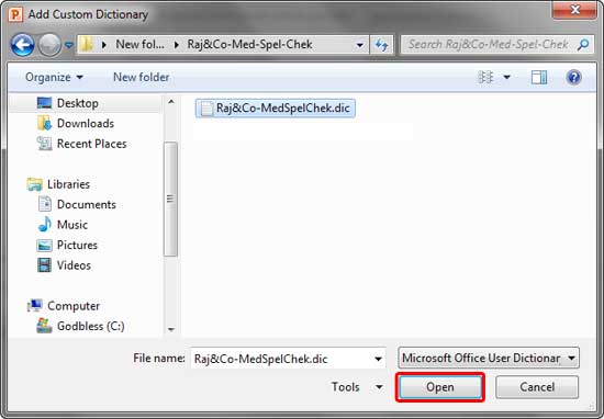 Add Custom Dictionary dialog box