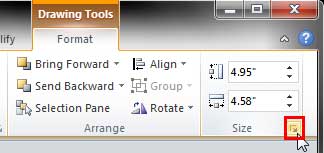 Dialog launcher within the Size group