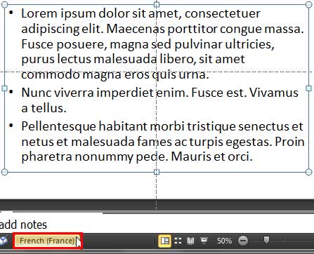 Language option changed on the Status Bar