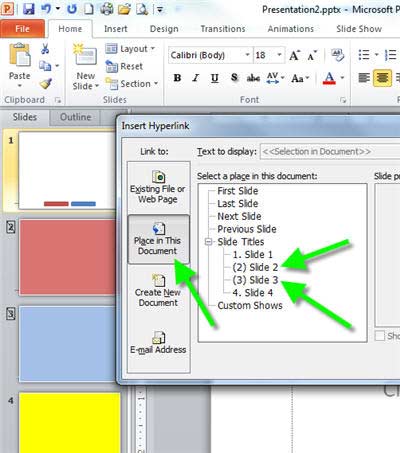 Hyperlinking Shapes on Slide 1 to the Hidden Slides