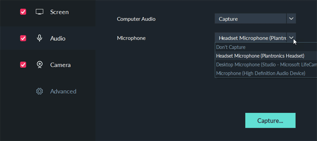 Audio capture in Filmora Scrn