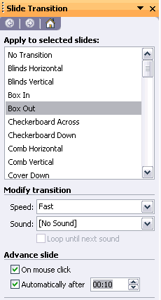 Slide Transition Pane