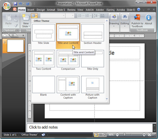 Choose a slide layout that includes a content placeholder