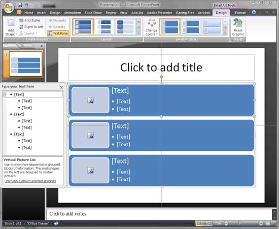SmartArt graphic text pane